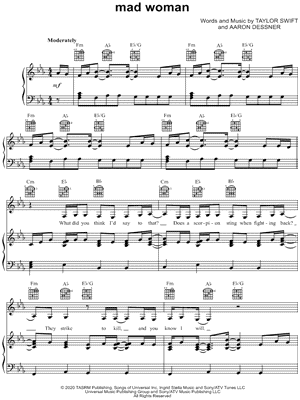 mad woman Sheet Music by Taylor Swift - Piano/Vocal/Guitar