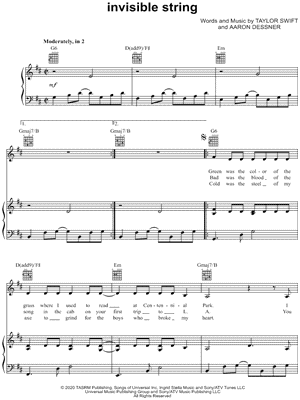invisible string Sheet Music by Taylor Swift - Piano/Vocal/Guitar
