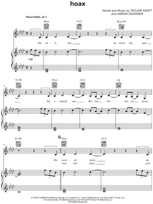 hoax Sheet Music by Taylor Swift - Piano/Vocal/Guitar