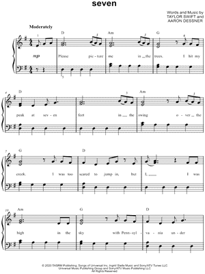 seven Sheet Music by Taylor Swift - Easy Piano