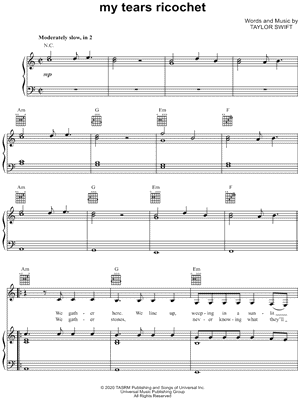 my tears ricochet Sheet Music by Taylor Swift - Piano/Vocal/Guitar