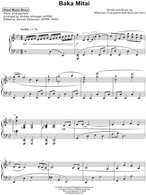 Baka Mitai (Dame Da Ne) Transcription Sheet music for Piano, Organ, Violin,  Guitar & more instruments (Jazz Band)