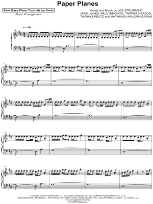 Dario D'aversa - Paper Planes [Slow Easy Piano Tutorial] - Sheet Music (Digital Download)