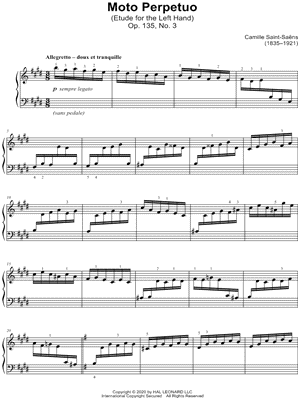 Musicnotes Camille saint-saens - moto perpetuo (etude for the left hand) - (op. 135, no. 3) - sheet music (digital download)