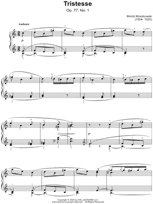 Musicnotes Moritz moszkowski - tristesse - (op. 77, no. 1) - sheet music (digital download)