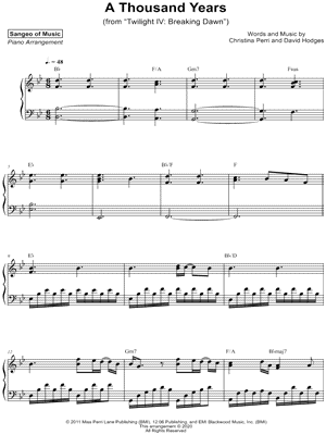 Sangeo of Music - A Thousand Years - (from Twilight IV: Breaking Dawn) - Sheet Music (Digital Download)