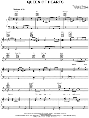 Gregg Allman - Queen of Hearts - Sheet Music (Digital Download)