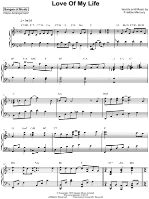 Queen Love of My Life Sheet Music in F Major (transposable