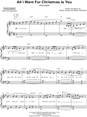 Theory Notes - All I Want for Christmas Is You [intermediate] - Sheet Music (Digital Download)