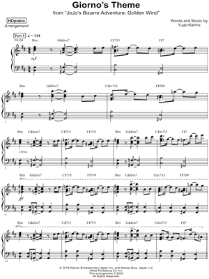 JoJo's Bizarre Adventure Golden Wind OST:Giorno's theme Sheet music for  Piano (Solo)