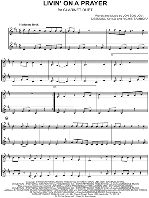 Livin' on a Prayer - Clarinet Duet Sheet Music by Bon Jovi - Instrumental Duet