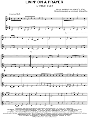 Livin' on a Prayer - Violin Duet Sheet Music by Bon Jovi - Instrumental Duet