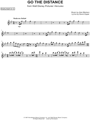 Roger Bart - Go the Distance - C Instrument - (from Walt Disney Pictures' Hercules) - Sheet Music (Digital Download)