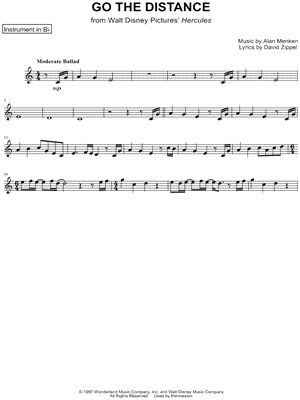 Roger Bart - Go the Distance - Bb Instrument - (from Walt Disney Pictures' Hercules) - Sheet Music (Digital Download)