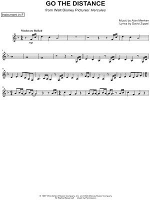 Roger Bart - Go the Distance - F Instrument - (from Walt Disney Pictures' Hercules) - Sheet Music (Digital Download)