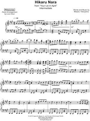 Hikaru Nara Your Lie In April Piano Sheet Music 