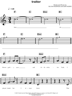 Traitor by Olivia Rodrigo - B-Flat Trumpet - Digital Sheet Music