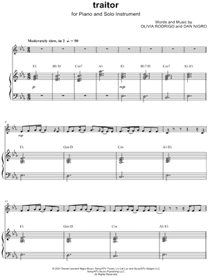 Traitor-Olivia Rodrigo- Free Piano Sheet Music & Piano Chords