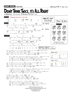 Bob Dylan - Don't Think Twice, It's All Right atStanton's Sheet Music