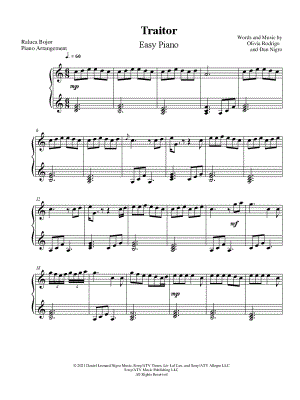 traitor (Easy Piano) - Print Sheet Music Now