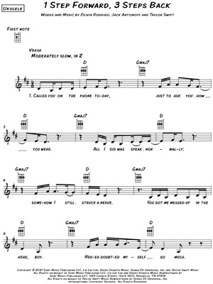 1 step forward, 3 steps back sheet music for ukulele (PDF)