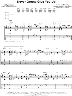 Print and download Never Gonna Give You Up. Rick Roll for Guitars