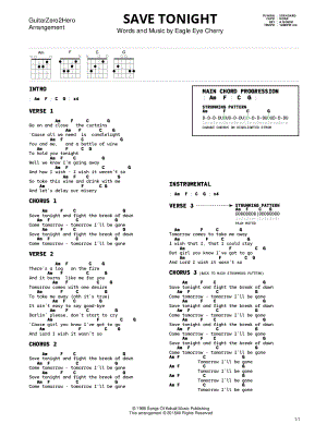 Save Tonight Sheet Music, Eagle-Eye Cherry