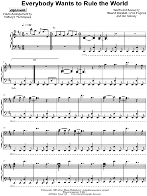 Everybody wants to rule the world – Tears for Fears Sheet music for Violin,  Cello (String Quartet)