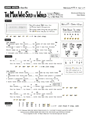 Song Notes by David "The Man Who Sold the World (MTV Guitar Tab in D Minor - Download & Print -