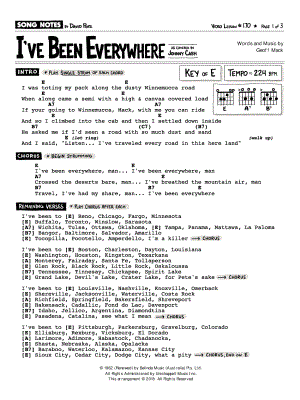 The Lyrics of Johnny Cash's I've Been Everywhere Charted on a