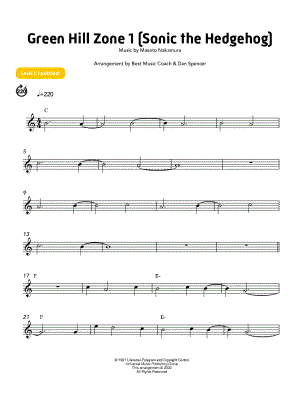 Sheet Music Boss Green Hill Zone Sheet Music (Piano Solo) in C Major -  Download & Print - SKU: MN0179344