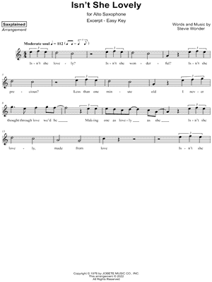 Isn't She Lovely (Real Book – Melody, Lyrics & Chords) for Leadsheets -  Sheet Music to Print