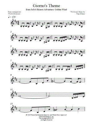 JoJo's Bizarre Adventure Golden Wind OST:Giorno's theme Sheet music for  Piano (Solo)