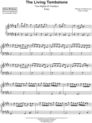 Five Nights at Freddy's 1 Song (The Living Tombstone) Organ Cover Sheet  music for Organ (Solo)