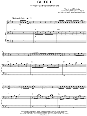 Taylor Swift Glitch - Bass Clef Instrument Sheet Music (Cello