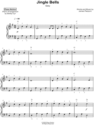 Jingle Bells (Lead sheet with lyrics ) Sheet music for Piano (Solo) Easy