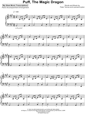 Puff The Magic Dragon sheet music for piano or keyboard (E-Z Play)