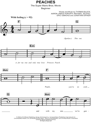 Peaches from 'The Super Mario Bros. Movie' Sheet Music in B Minor  (transposable) - Download & Print - SKU: MN0273268