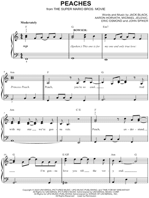 Jack Black Peaches (from The Super Mario Bros. Movie) Sheet Music Notes,  Chords in 2023