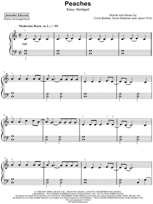 Peaches Peaches grade 2 Digital Piano Sheet With Audio Sample and Note  Names 