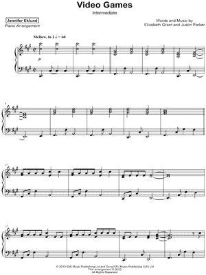 Video Games (Piano, Vocal & Guitar Chords) - Print Sheet Music Now