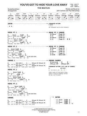 You've Got To Hide Your Love Away sheet music (intermediate) for piano solo  (chords, lyrics, melody)