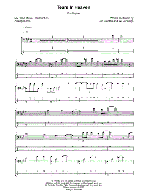 Eric Clapton - Tears in heaven (Bass Arrangement) Sheet music for Bass  guitar (Solo)