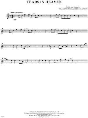 Tears In Heaven sheet music for alto saxophone solo (PDF)