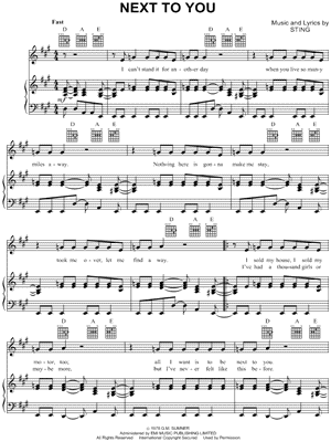 Next To You by The Police - Sheet Music