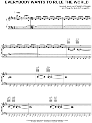 Everybody wants to rule the world – Tears for Fears Sheet music for Piano  (Solo)