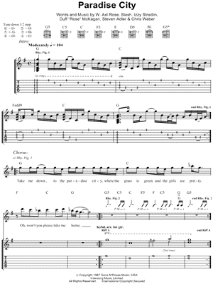 Paradise City Guns and Roses Partitura