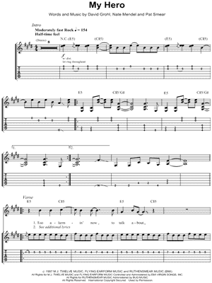 Foo Fighters My Hero Guitar Tab in E Major - Download & Print - SKU:  MN0082986