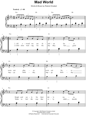 Mad World in C major Sheet music for Piano (Solo) Easy