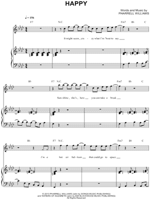 Pharrell Williams Happy Sheet Music in F Minor (transposable) - Download  & Print - SKU: MN0119660